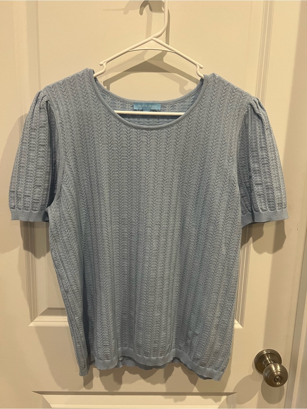 Draper James Pale Blue Eyelet Knit Top Size XL